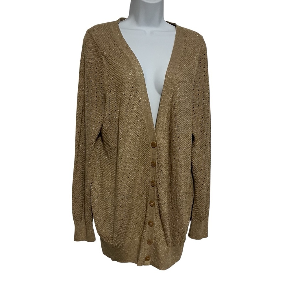 NWT Lane Bryant Gold Cardigan Open Knit Sweater Size 18/20 Metallic Boho Office